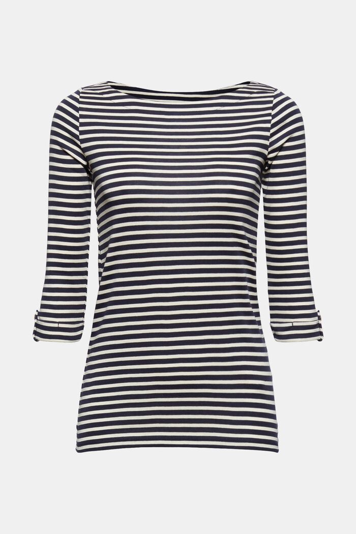 Striped long sleeve top made of 100% organic cotton, NAVY, overview