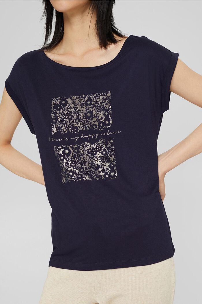Top with a metallic print, LENZING™ ECOVERO™, NAVY, detail image number 0