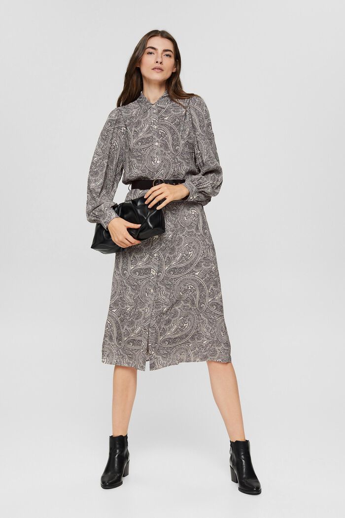 Shirt blouse dress with a belt and paisley print