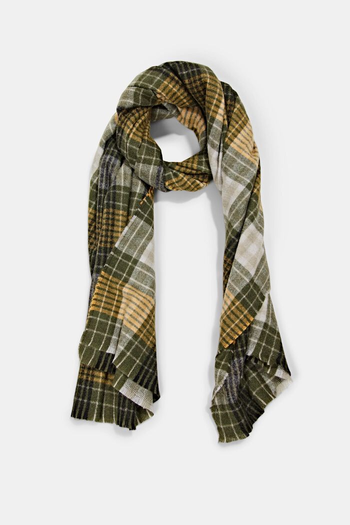 Recycled soft woven scarf with check pattern, DUSTY GREEN, overview