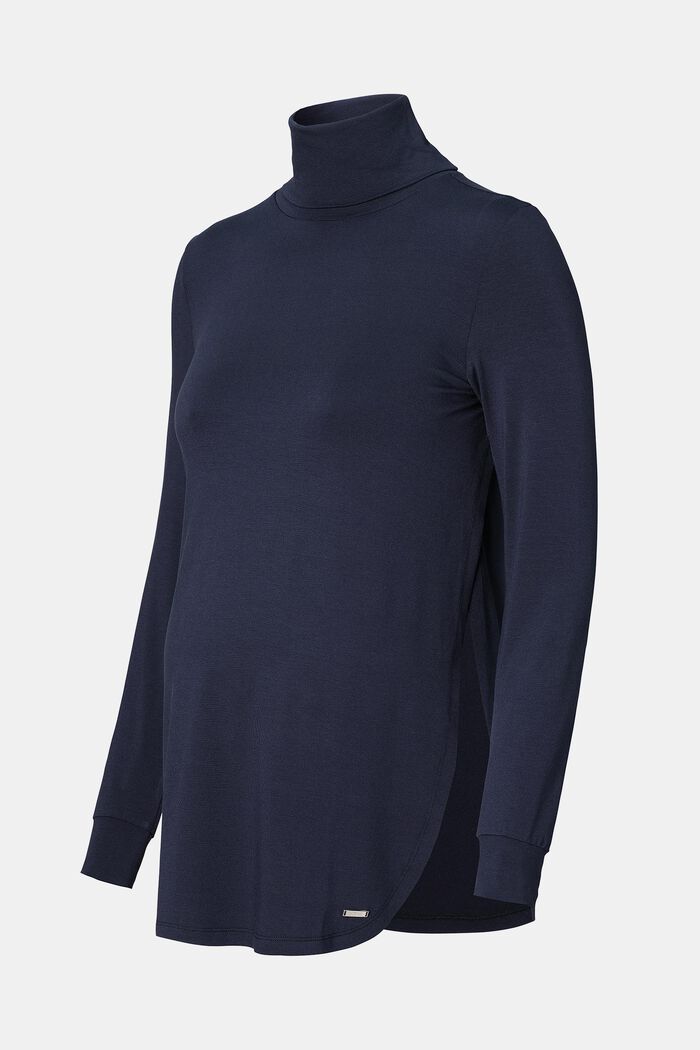 long sleeve polo neck top, NIGHT SKY BLUE, detail image number 0