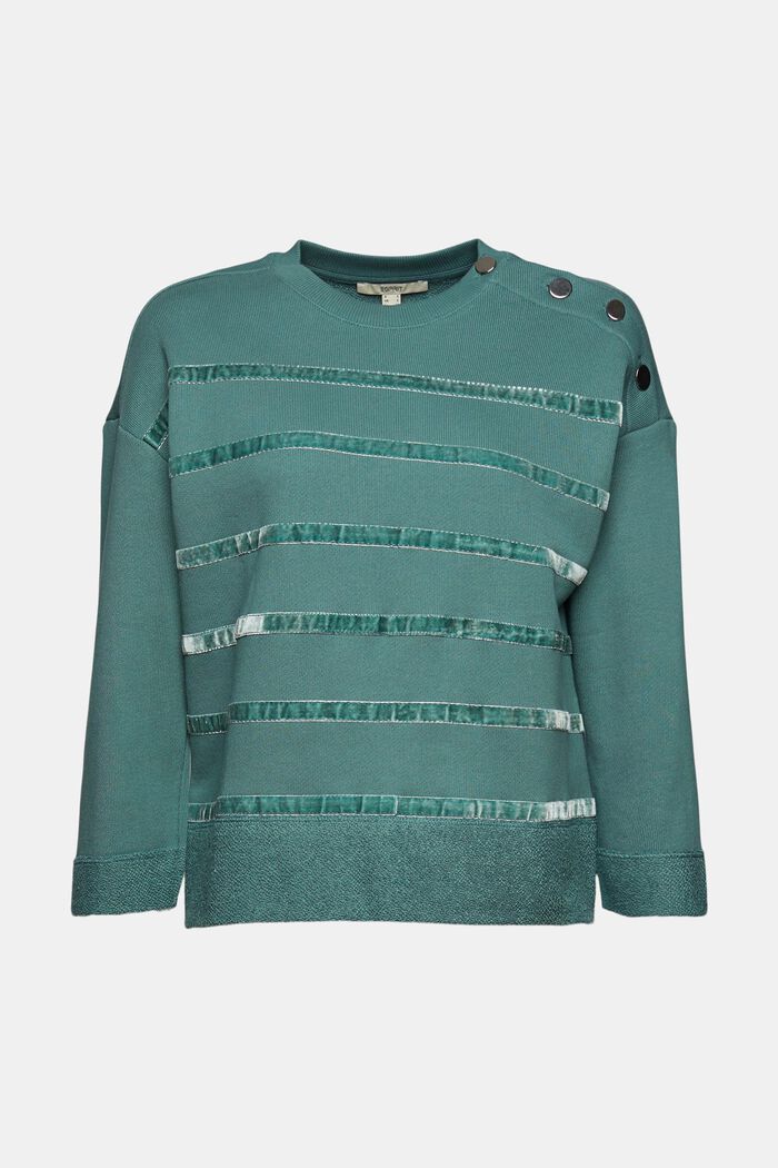 Jumper with velvet stripes and button details, TEAL BLUE, overview