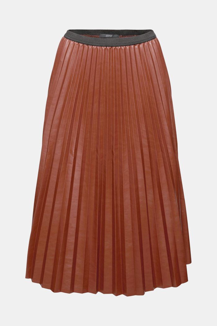 Midi skirt in pleated faux leather, TOFFEE, overview