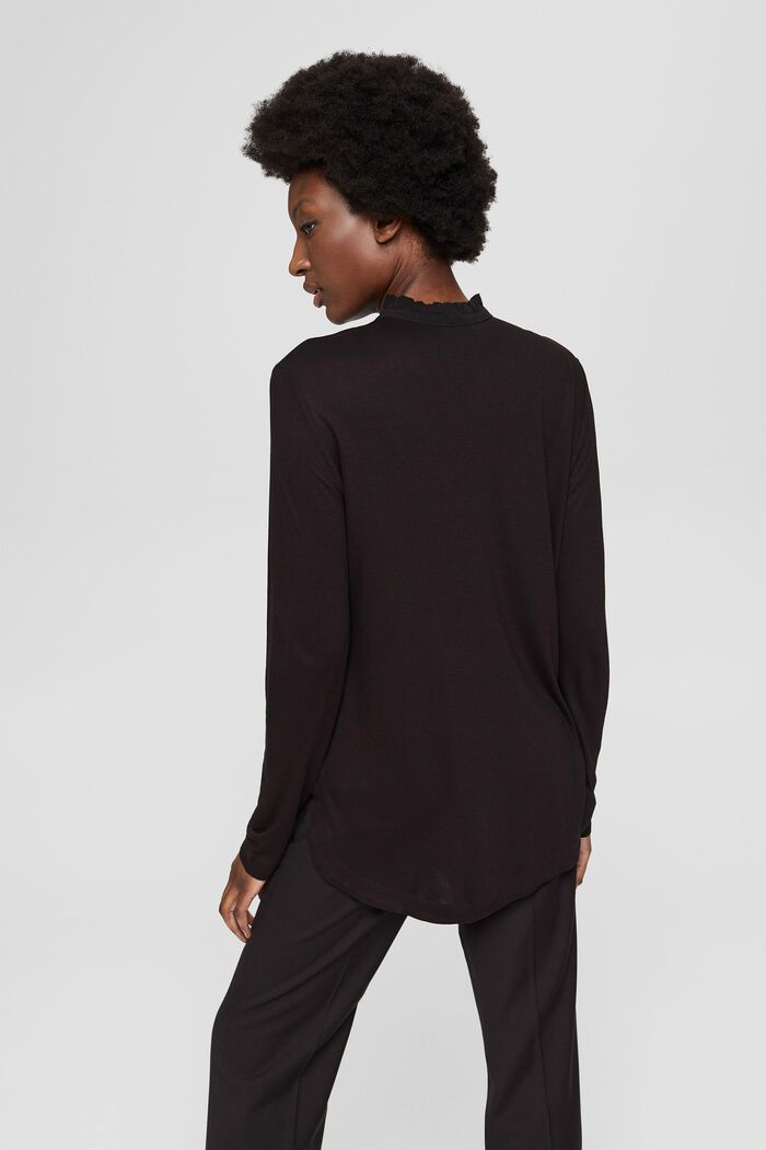 Long sleeve top with buttons, LENZING™ ECOVERO™, BLACK, detail image number 3