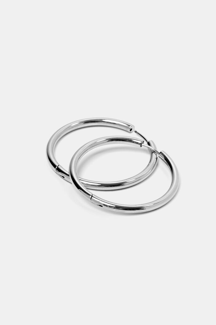 Stainless Steel Hoop Earrings, SILVER, detail image number 1