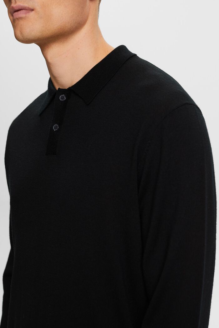 Wool Polo Sweater, BLACK, detail image number 1