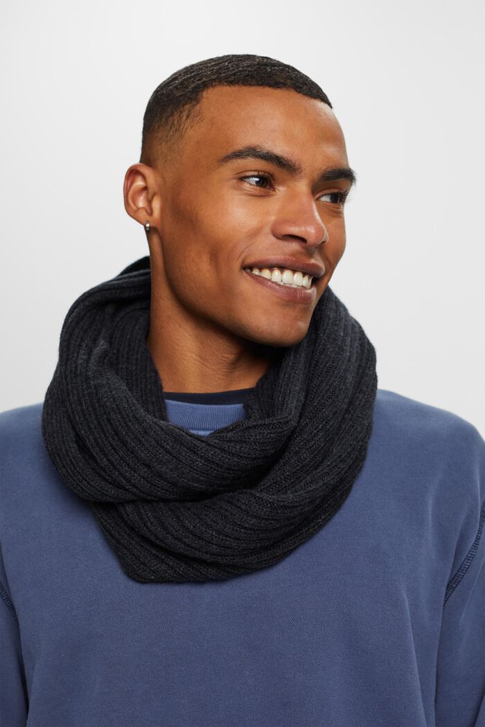 Rib-knit tube scarf, wool blend, NAVY, detail image number 2
