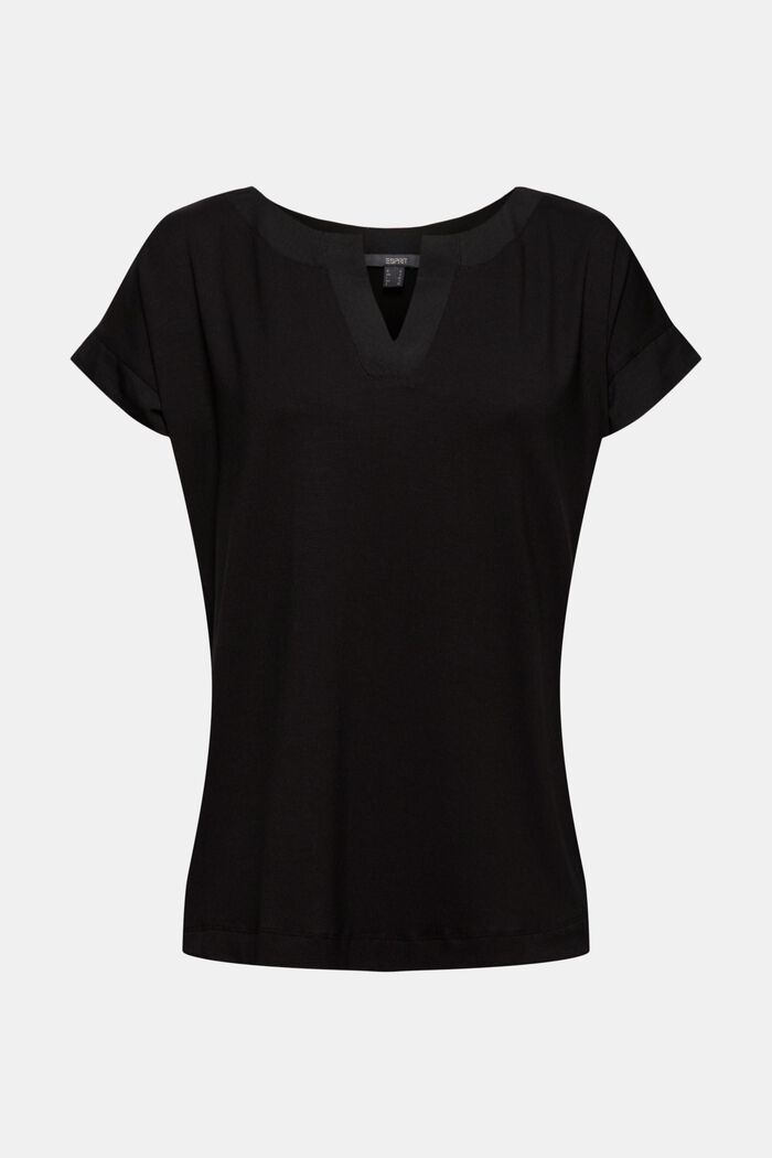 Lyocell blend T-shirt with chiffon details, BLACK, detail image number 0