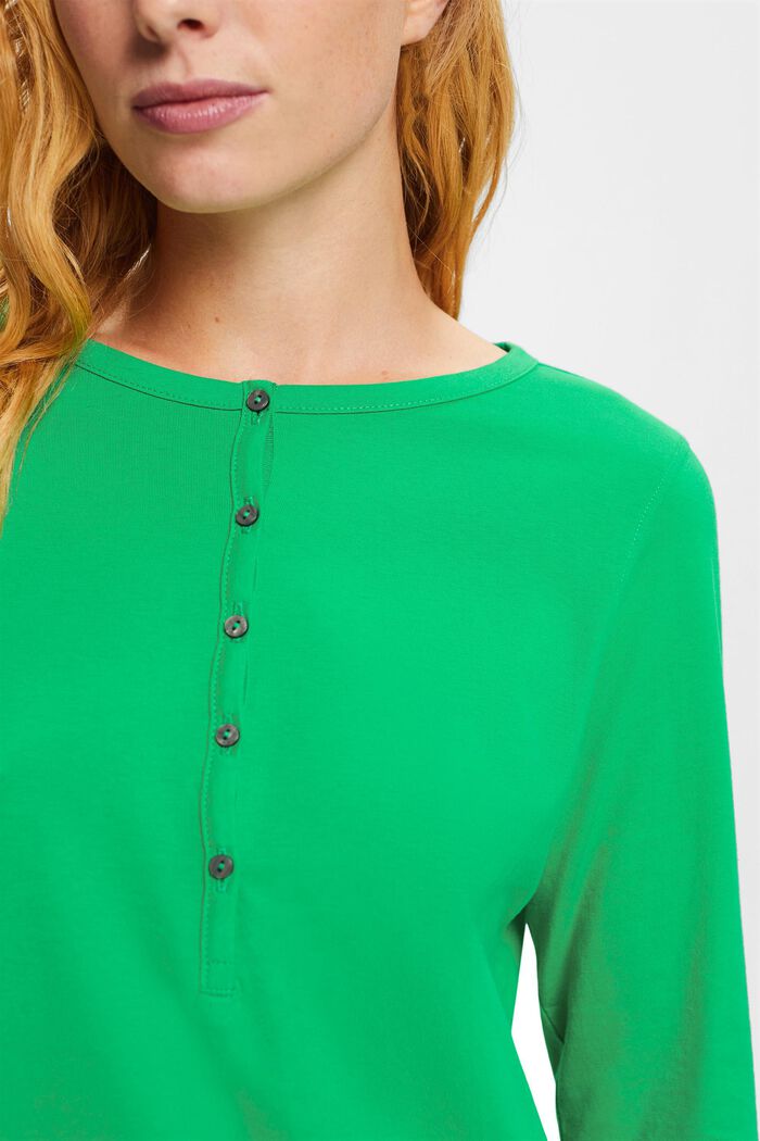 Henley Cotton Top, GREEN, detail image number 1