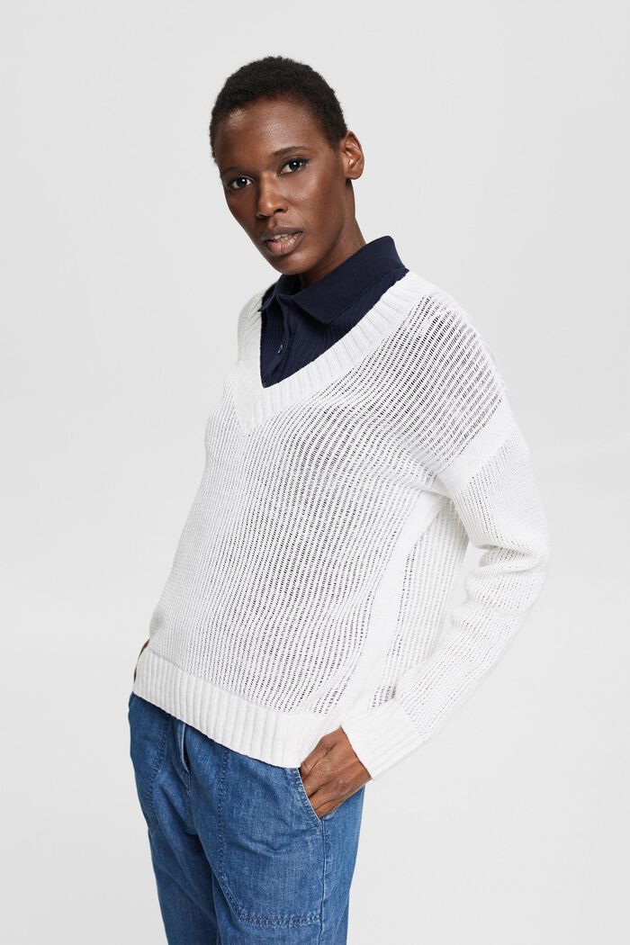 Chunky knit jumper made of blended linen, WHITE, detail image number 5