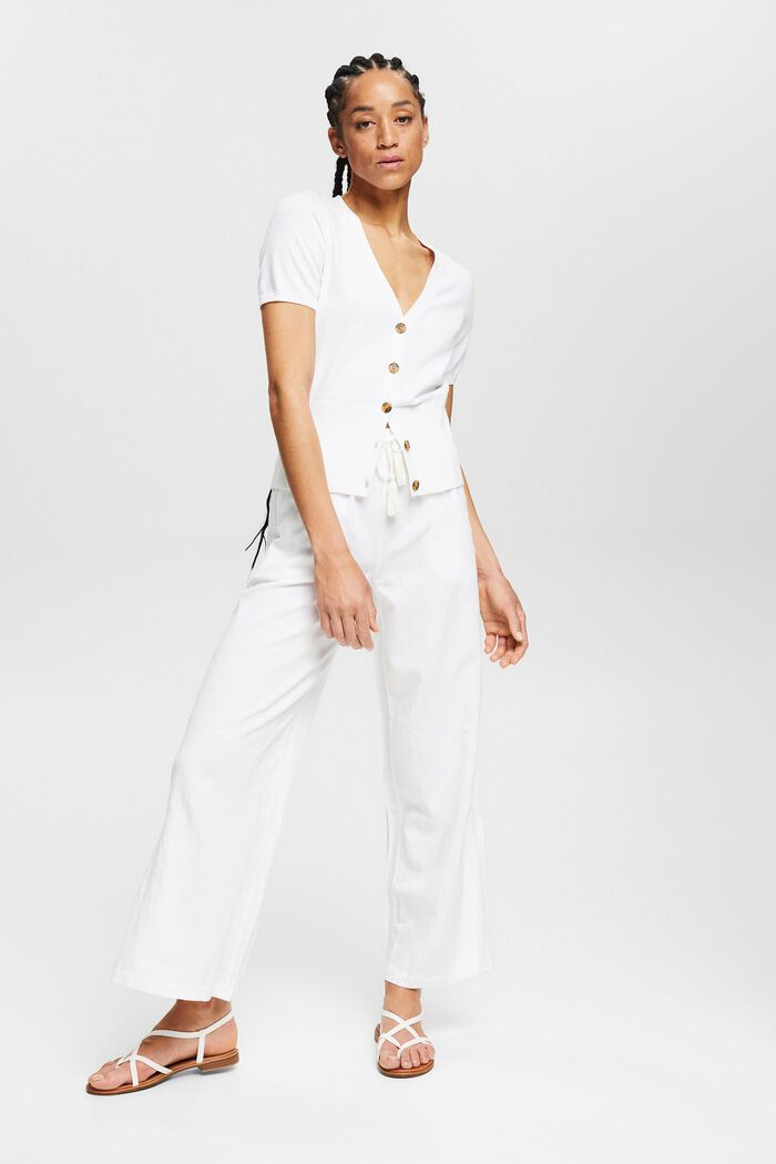 Linen blend: wide-leg trousers, WHITE, detail image number 1