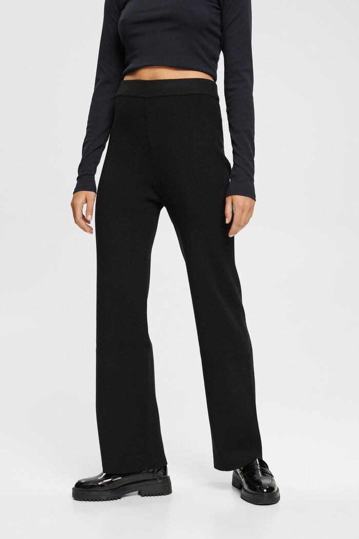 High-rise rib knit trousers, BLACK, detail image number 1