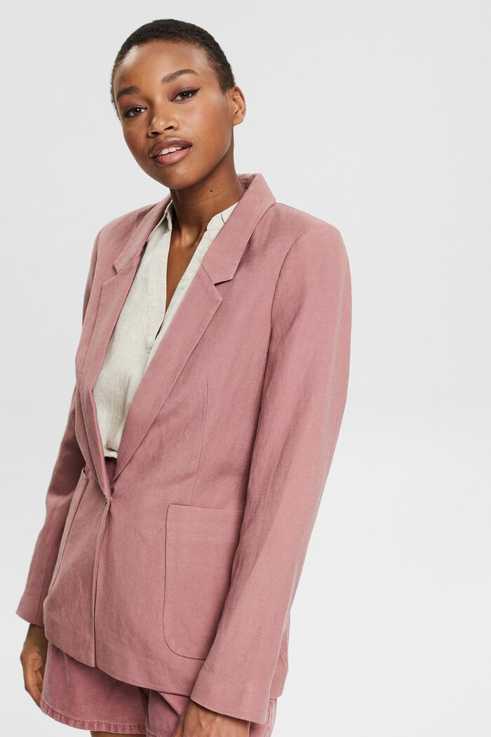 Made of blended linen: one-button blazer, MAUVE, detail image number 0