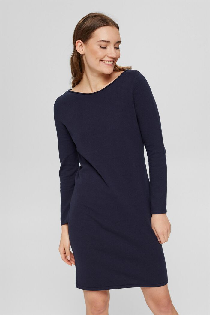 Basic knitted dress in blended cotton, NAVY, detail image number 0