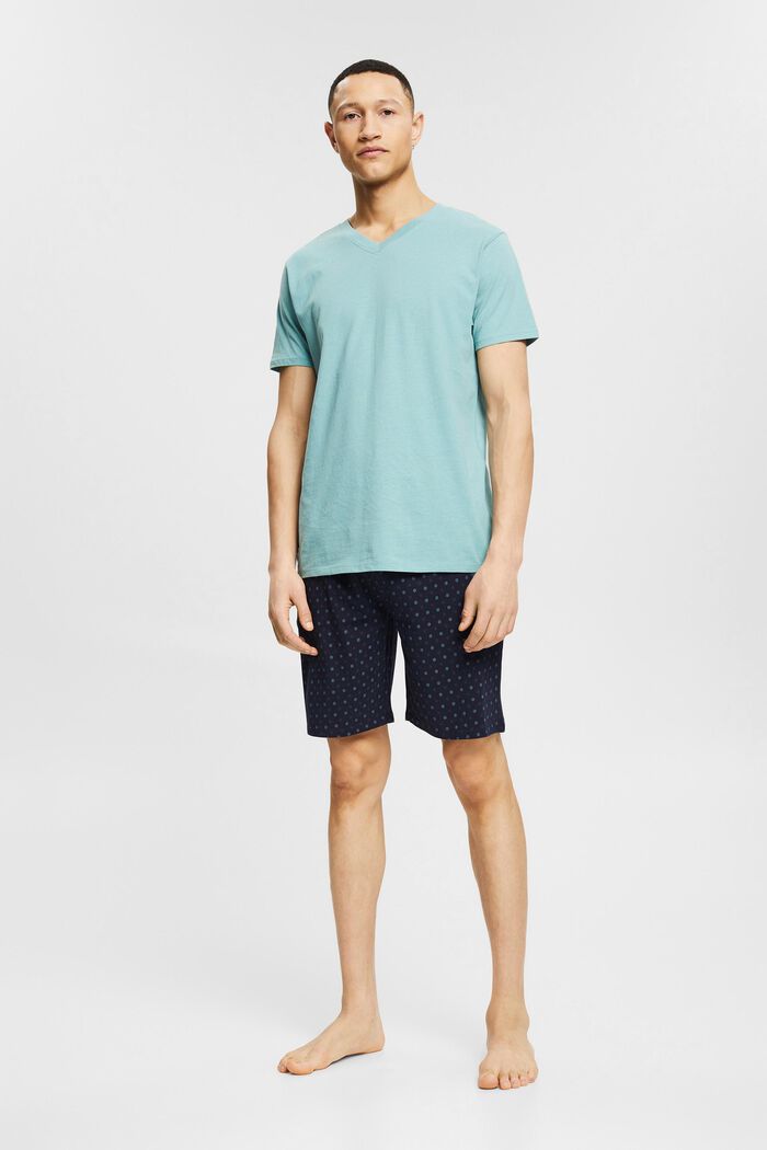 Cotton pyjamas with shorts, TEAL GREEN, detail image number 0