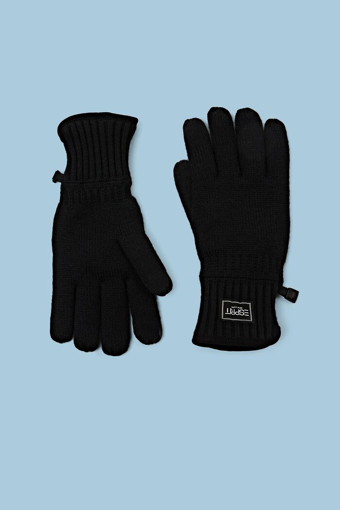 Fleece-Lined Knit Gloves, BLACK, detail image number 0