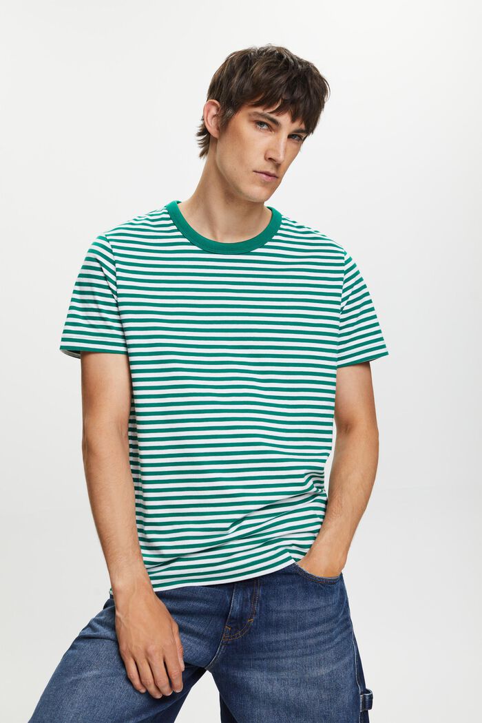 Striped jersey T-shirt, 100% cotton, DARK GREEN, detail image number 0