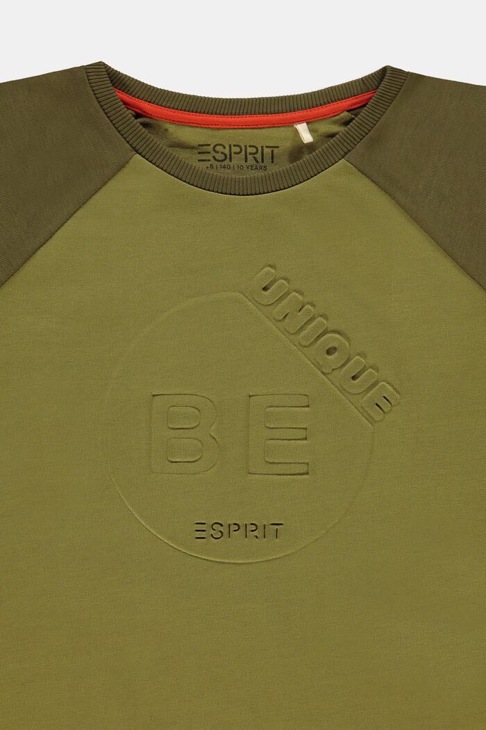 Long sleeve top with a 3D print, 100% cotton, OLIVE, detail image number 2