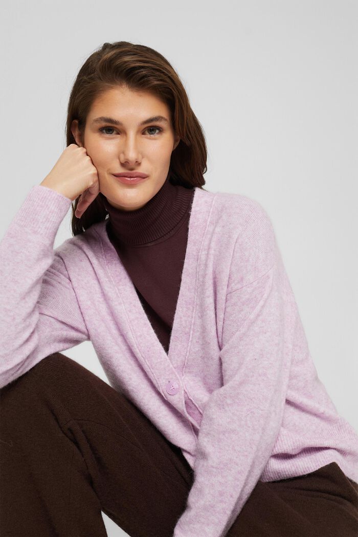 With llama wool: V-neck cardigan, PINK, detail image number 5