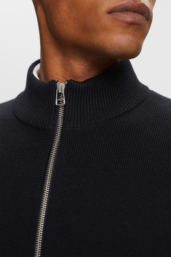 Zipper cardigan, 100% cotton, BLACK, detail image number 3
