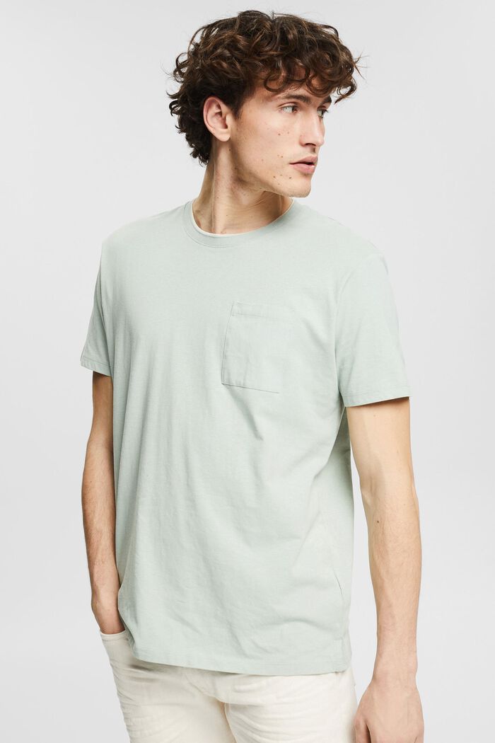 Linen blend: jersey T-shirt with a breast pocket, LIGHT KHAKI, detail image number 0