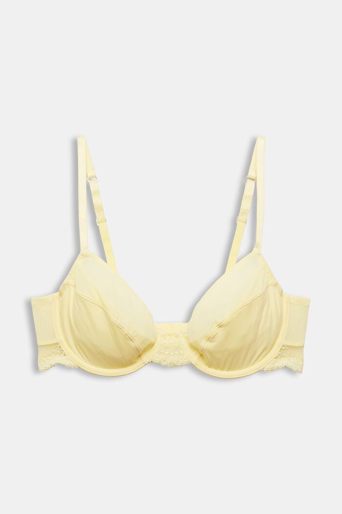 Recycled: unpadded underwire bra with lace, LIGHT YELLOW, overview