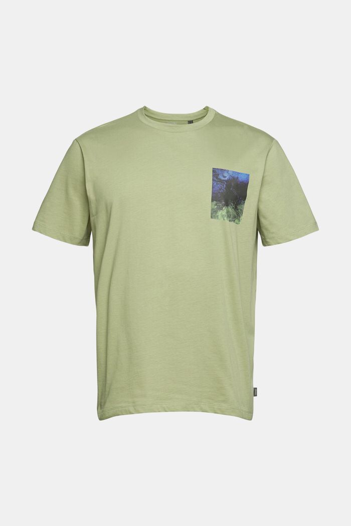 Jersey T-shirt with a print, 100% organic cotton, LIGHT KHAKI, overview