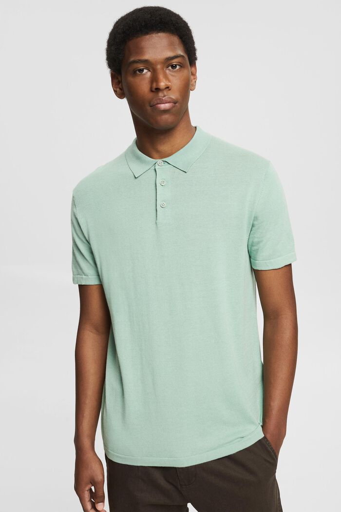 Containing TENCEL™: polo shirt in a knit look, LIGHT GREEN, overview