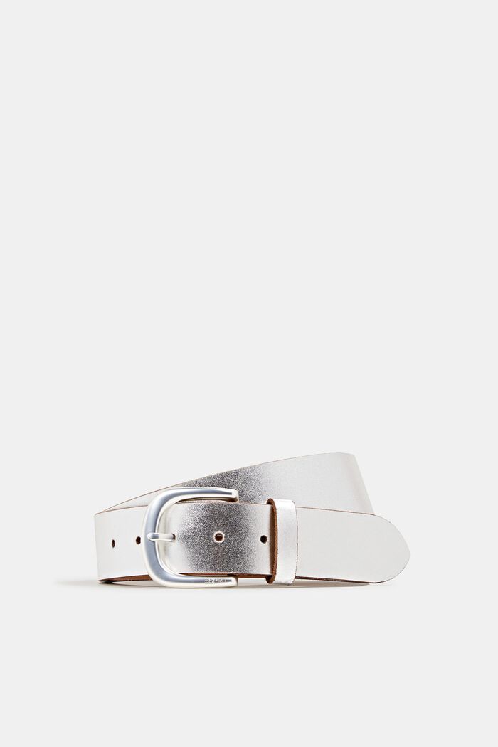 Wide, metallic leather belt, SILVER, detail image number 0