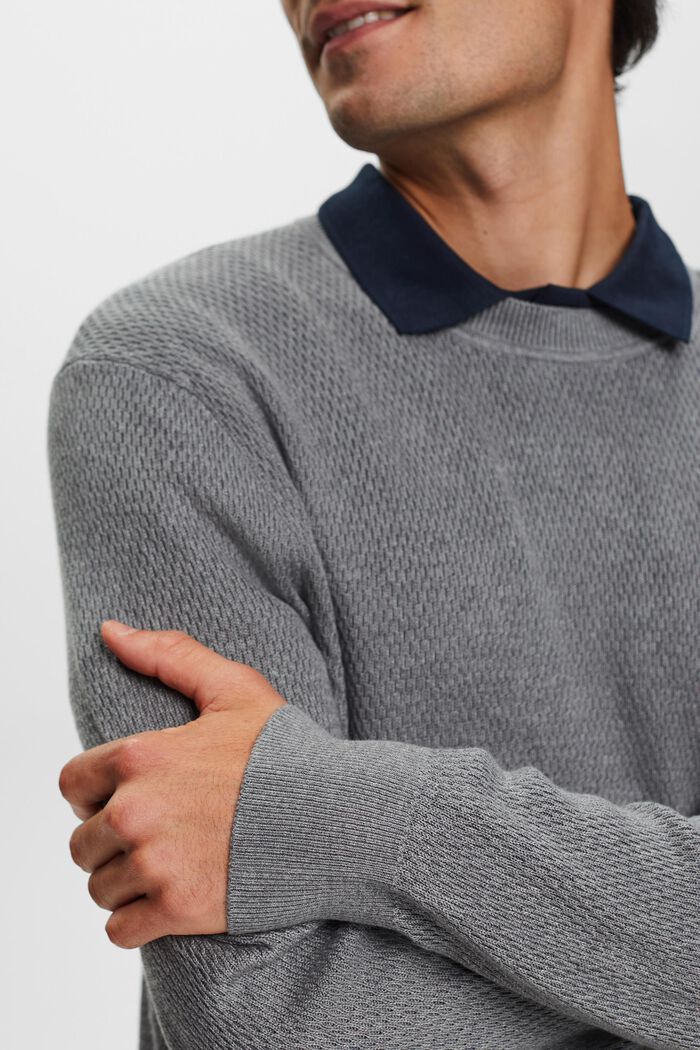 Structured Knit Crewneck Sweater, GREY, detail image number 2