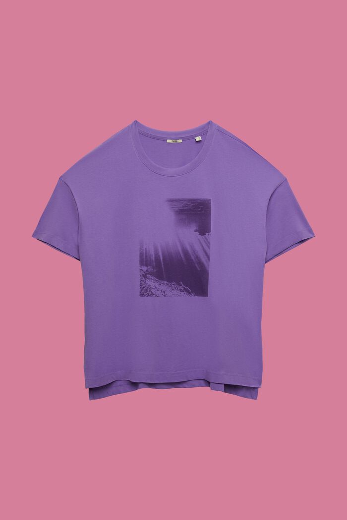 CURVY cotton T-shirt with front print, PURPLE, detail image number 0