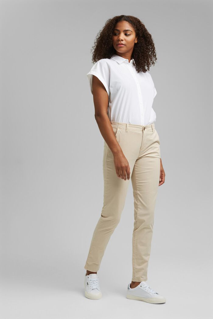 Stretch chinos containing pima organic cotton, BEIGE, detail image number 1