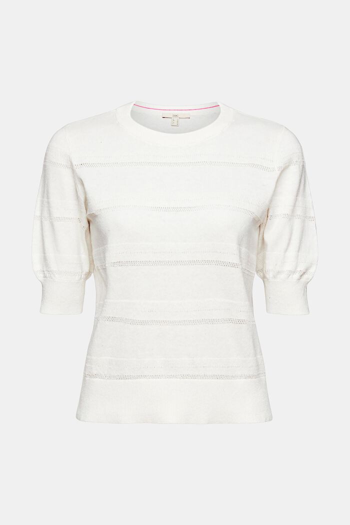 Linen blend: top with an openwork pattern, OFF WHITE, overview