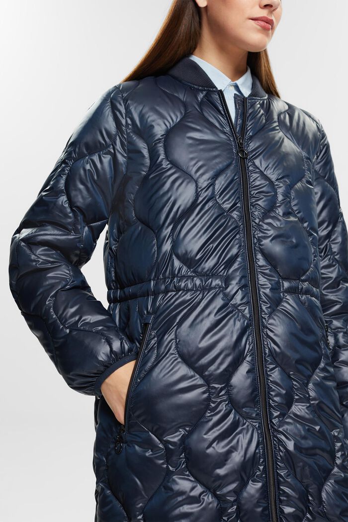 Quilted coat with rib knit collar, NAVY, detail image number 2