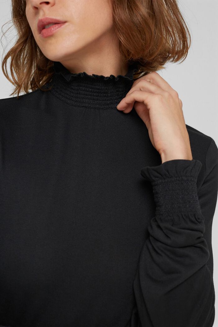 Long sleeve top with frills, LENZING™ ECOVERO™, BLACK, detail image number 2