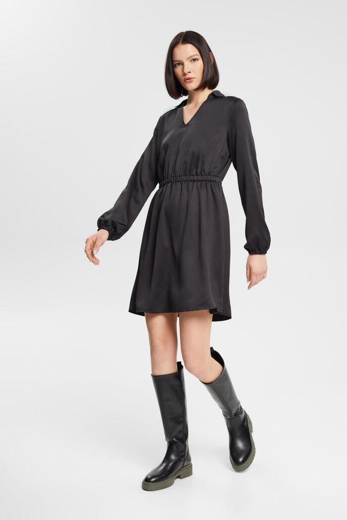 Polo collar mini dress, BLACK, detail image number 4