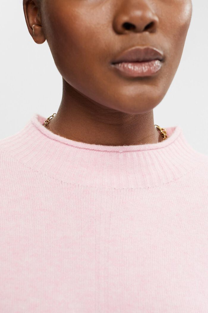 Wool blend: fluffy jumper with stand-up collar, LIGHT PINK, detail image number 0