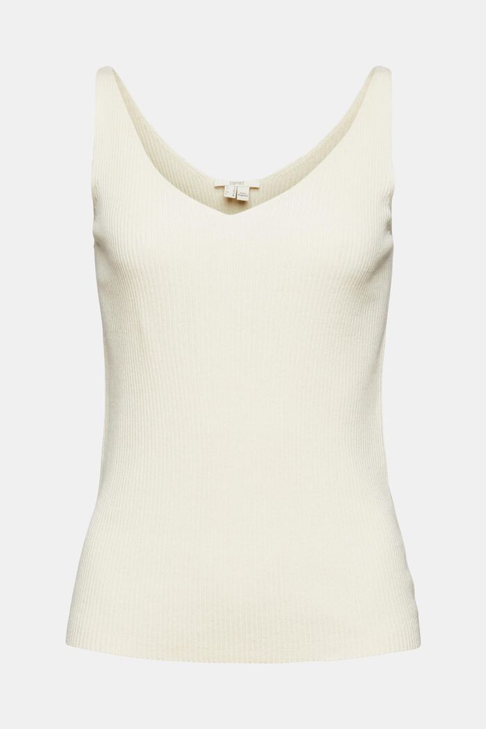 With linen: Top in a ribbed look, CREAM BEIGE, detail image number 8
