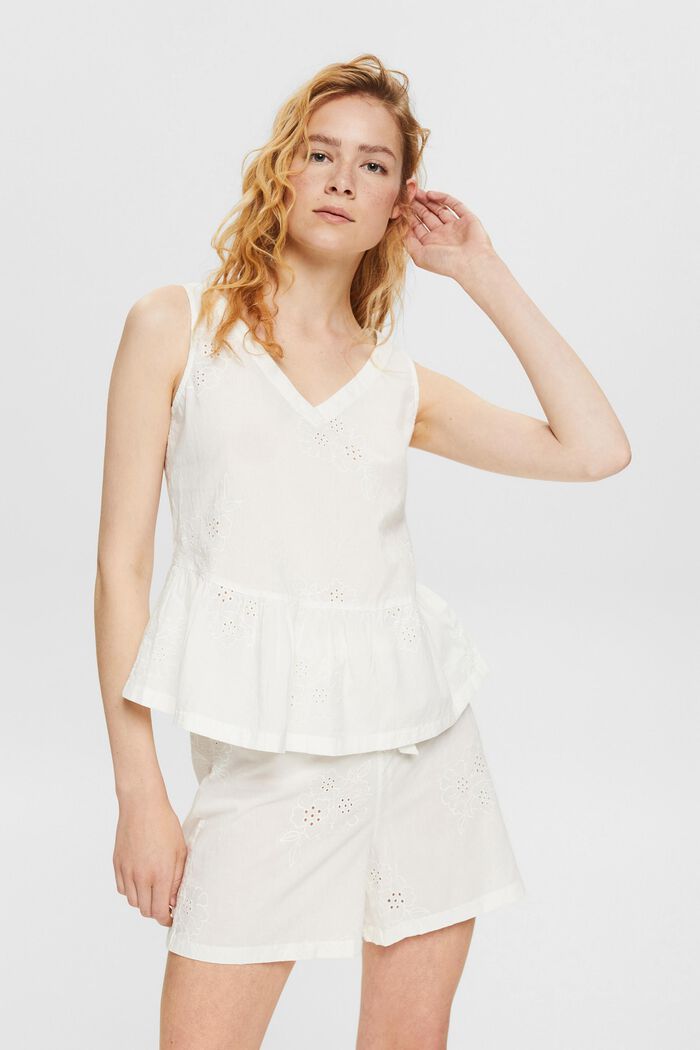Short pyjamas with floral embroidery, OFF WHITE, detail image number 0