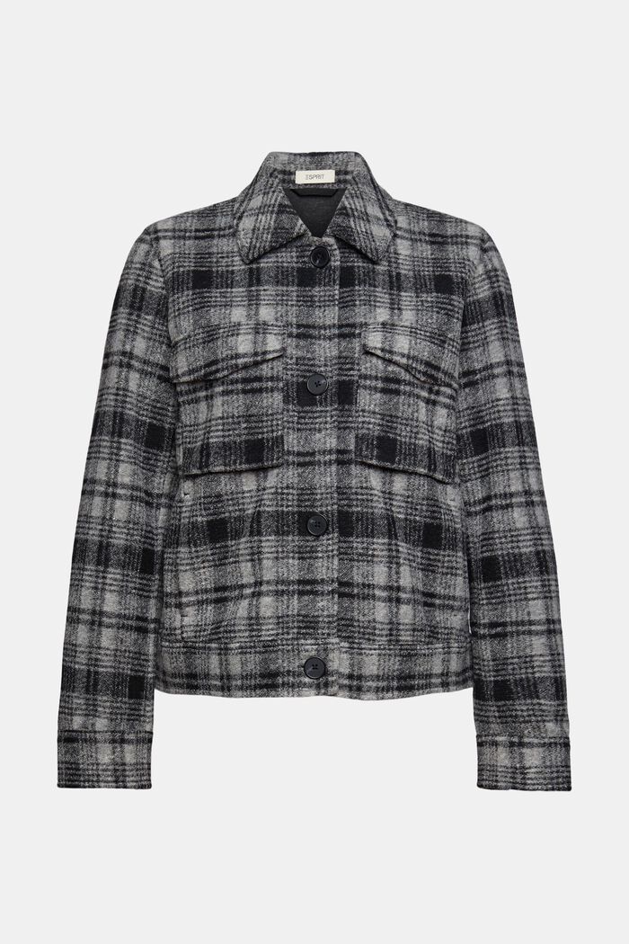 Wool blend: jacket with check pattern, BLACK, overview