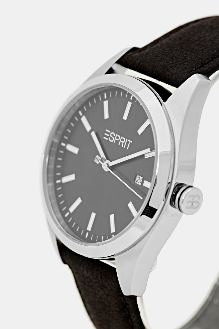 Vegan: stainless steel watch with a date display, BLACK, detail image number 1