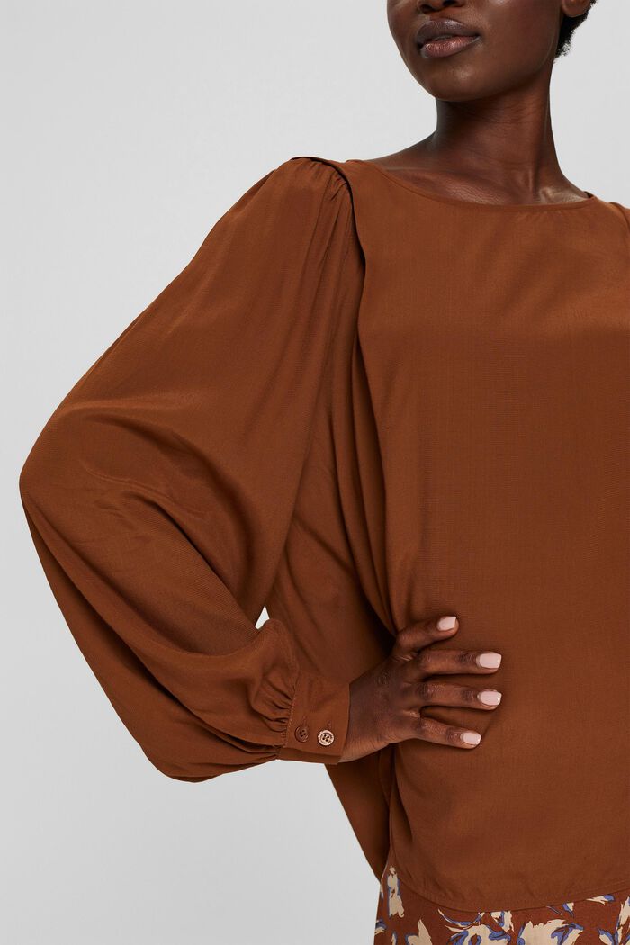 Wide blouse with balloon sleeves, LENZING™ ECOVERO™, TOFFEE, detail image number 2