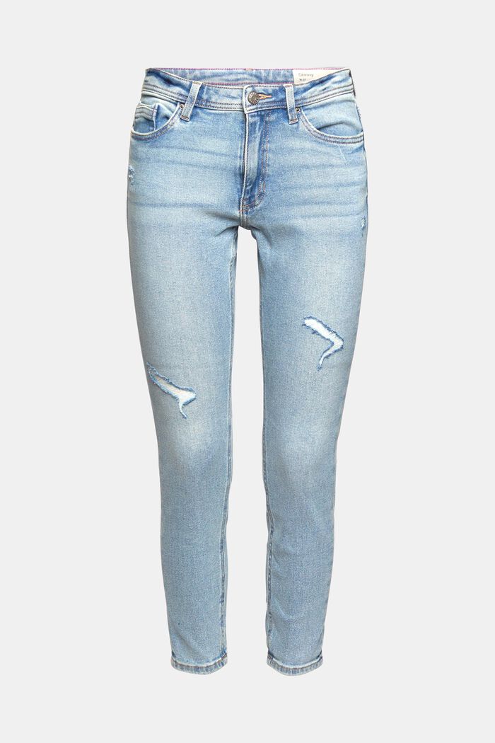 Distressed stretch jeans, BLUE LIGHT WASHED, overview