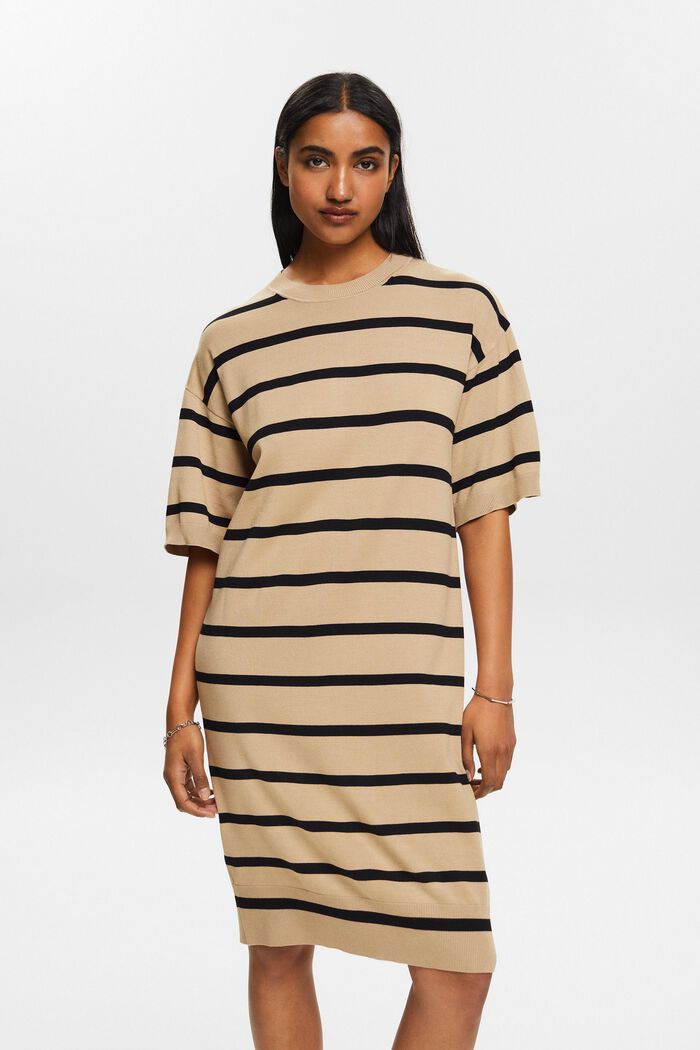 Oversized Striped Knit Dress, LIGHT BEIGE, detail image number 0