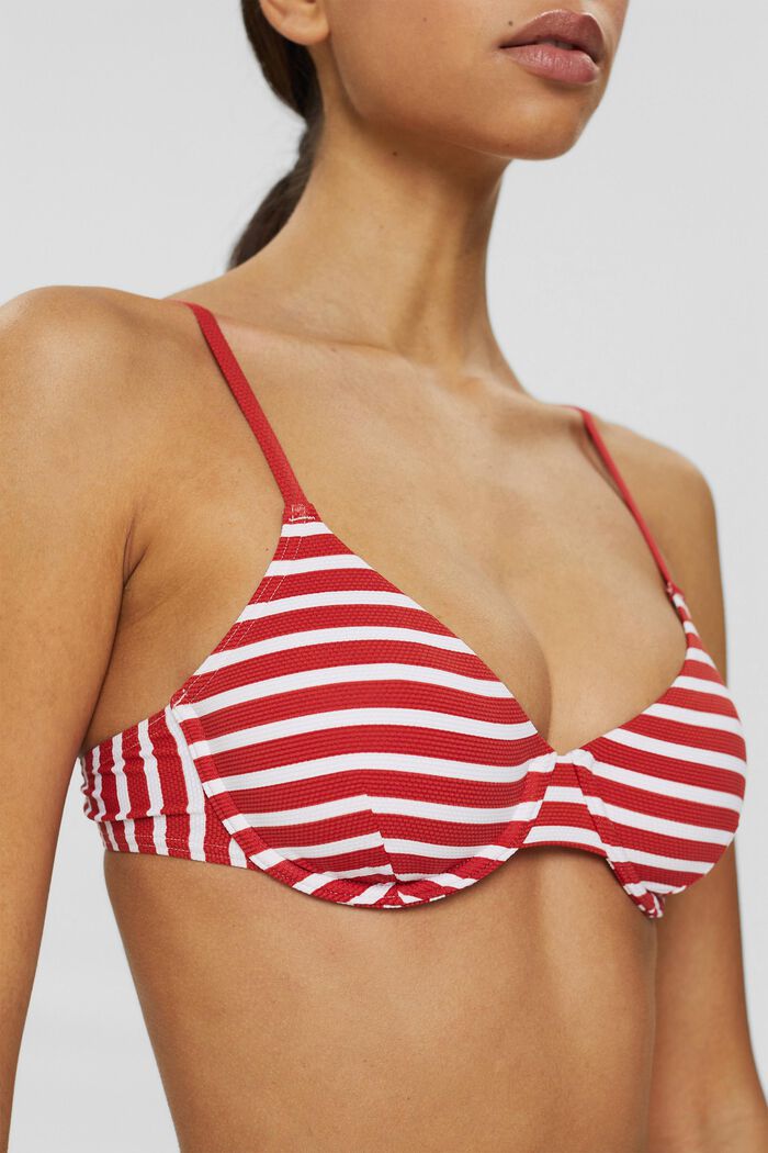 Recycled: Underwire top with stripes, RED, detail image number 0