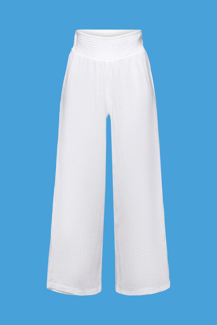 Wide leg trousers, 100% cotton, WHITE, detail image number 4