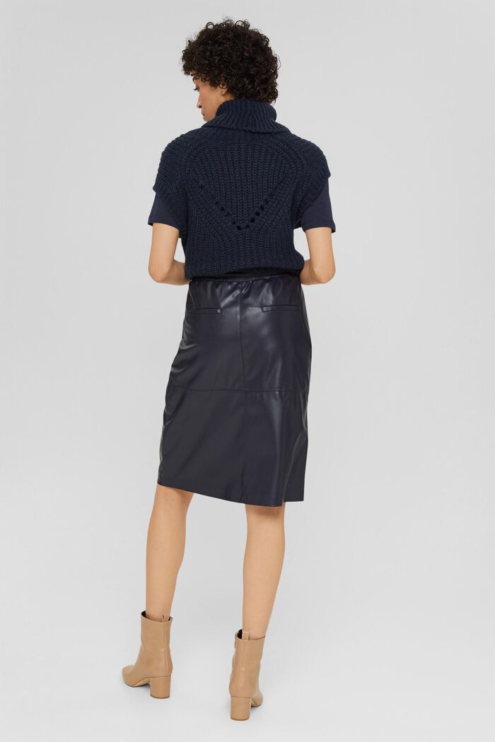 Knee-length faux leather skirt, NAVY, detail image number 3