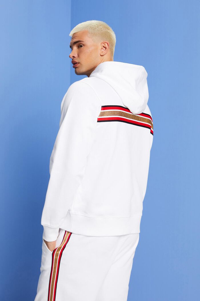 Striped Cotton Fleece Hoodie, WHITE, detail image number 3