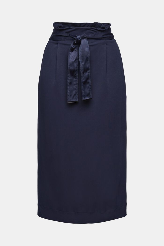 Midi skirt with a tie-around belt, LENZING™ ECOVERO™, DARK BLUE, overview