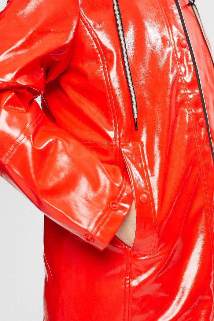 Faux patent leather coat, RED, detail image number 4